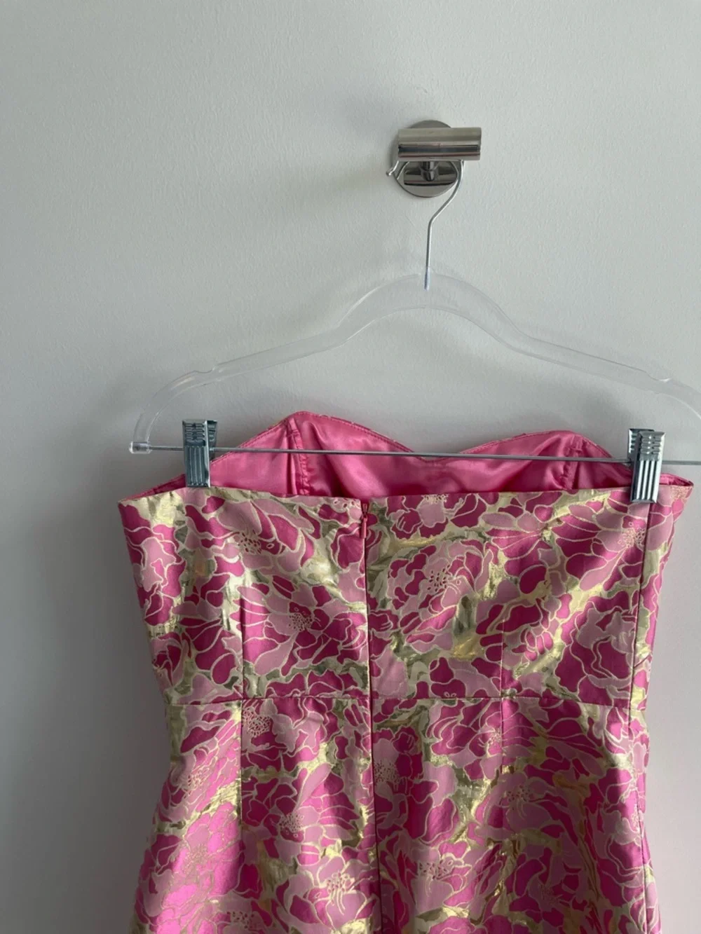 Lilly Pulitzer Strapless Pink Floral Gold Dress - Picture 4 of 5